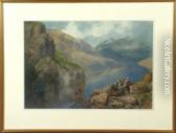 A Norwegian Fjord Oil Painting - Edgar E. West