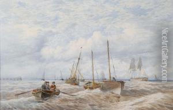 Boats Off Yarmouth Oil Painting - Charles Harmony Harrison