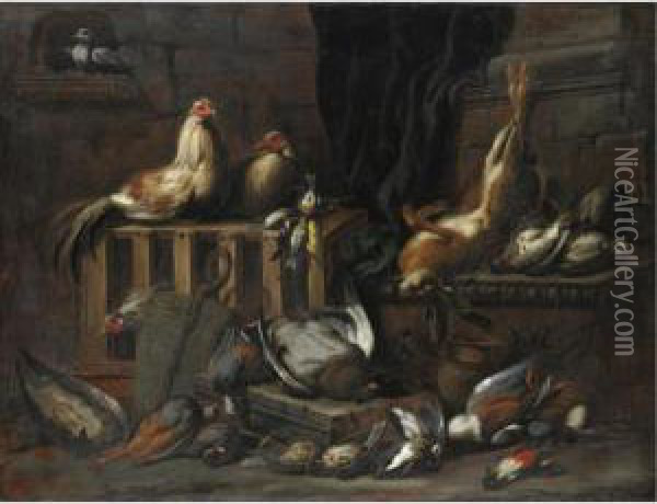 Natura Morta Di Cacciagione E Galline Oil Painting - Jacob van der (Giacomo da Castello) Kerckhoven
