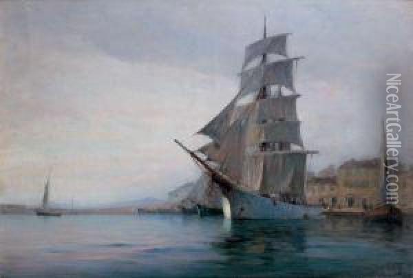 Voilier Dans Le Port De St Tropez Oil Painting - Georges Ricard-Cordingley