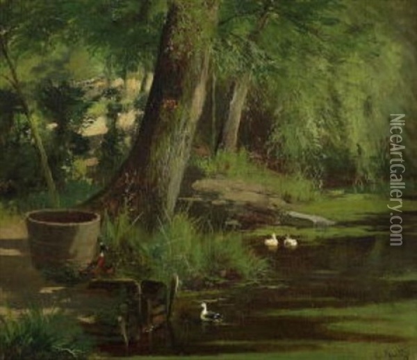 Enten Am Ufer Oil Painting - Carl Jutz the Elder