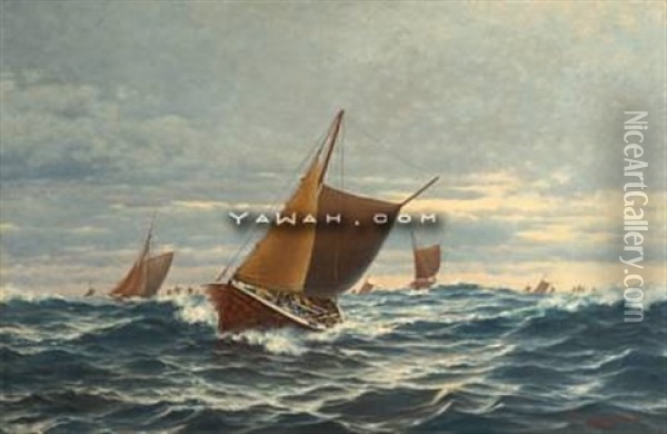 Sildefiskere Oil Painting - Lauritz Haaland