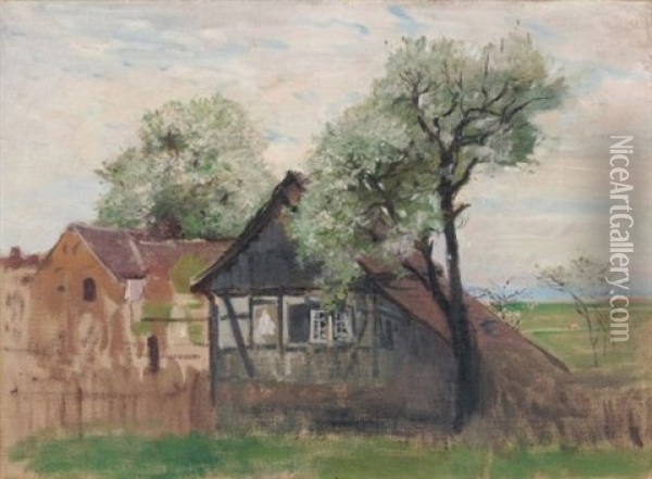 Bauernhaus Im Fruhling Oil Painting - Robert Hermann Sterl