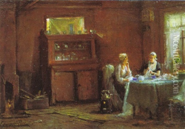 Interieur Met Zeeuwse Vrouwen Oil Painting - Edward Antoon Portielje