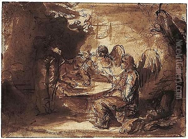 Abraham Entertaining The Three Angels Oil Painting - Barent Fabritius