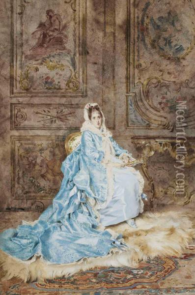 Elegante Assise Oil Painting - Alexandre Louis Leloir