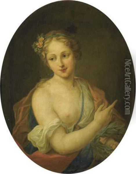 Portrait Of A Woman With Laurel Spray. Oil Painting - Rosalba Carriera
