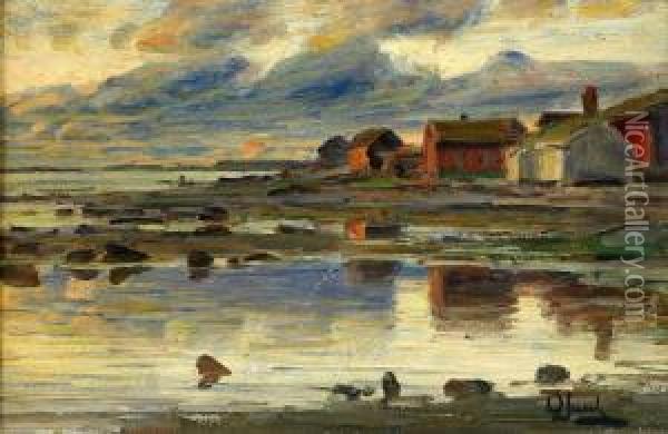 Fiskebodar I Solnedgang Oil Painting - Ole Juul