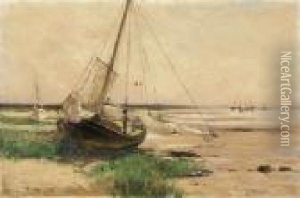 American, - Beached Ship Oil Painting - Bruce Crane