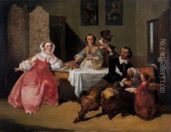 Le Repas Familial Oil Painting - Casimir Van Den Daele