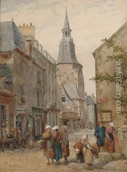 Street Scene In Northern France Oil Painting - Louis Absolon Warwick