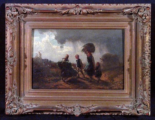 Peasants Fleeing An Approaching Storm Oil Painting - Paul Gottlieb Weber