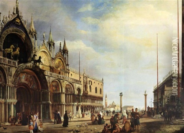 Vista De La Plaza De San Marcos, Venecia (view Of The San Marcos Place, Venezia) Oil Painting - Carlo (Le Ferrarin) Ferrari