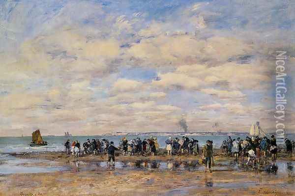 Trouville, the Beach at Low Tide Oil Painting - Eugene Boudin