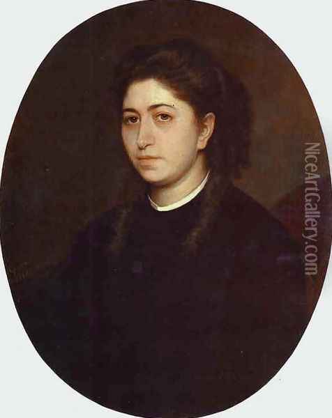 Portrait Of A Young Woman Dressed In Black Velvet Oil Painting - Ivan Nikolaevich Kramskoy