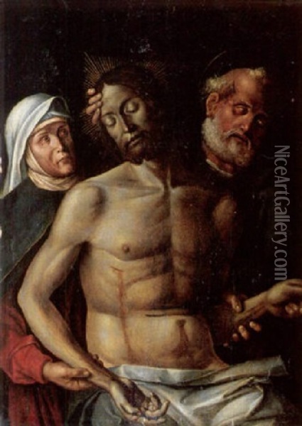 Der Tote Christus Von Seiner Mutter Und Dem Apostel Petrus Gehalten Oil Painting - Jacopo Bellini