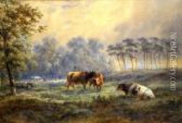 Landscape With Cattle Oil Painting - Henry Earp