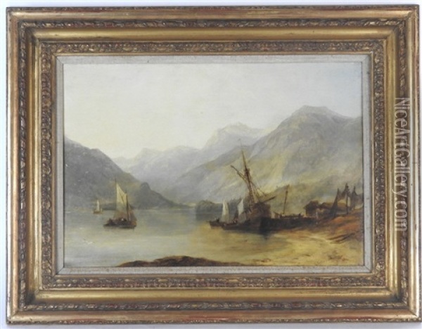Fishing Boats In A Loch Oil Painting - John Wilson Ewbank