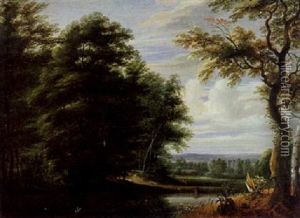 Weite Bewaldete Fluslandschaft Oil Painting - Jacques d' Arthois