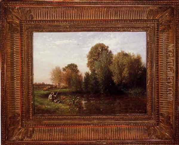 The Fishing Pond Oil Painting - Emile Charles Lambinet