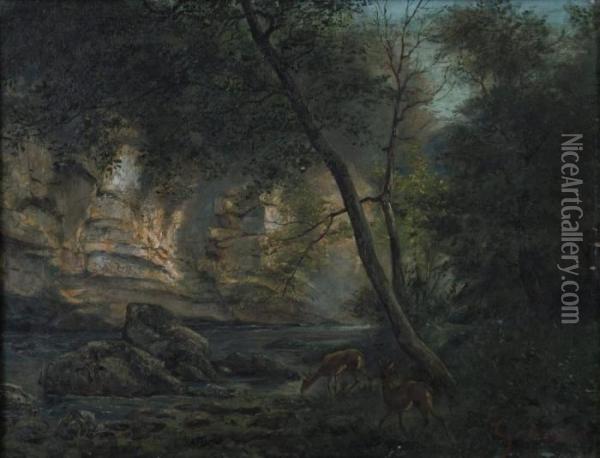 Chevreuils Dans La Vallee Oil Painting - Marcel Ordinaire