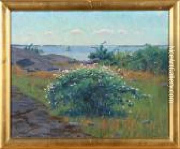Kustlandskap Med Bat, Signerad E. Erdtman Oil Painting - Elias Erdtman