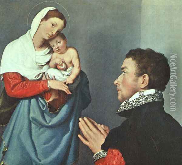 A Gentleman in Adoration before the Madonna 1560 Oil Painting - Giovanni Battista Moroni