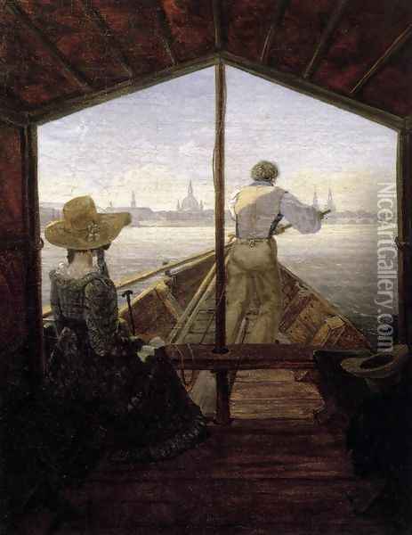 A Gondola on the Elbe near Dresden 1827 Oil Painting - Carl Gustav Carus