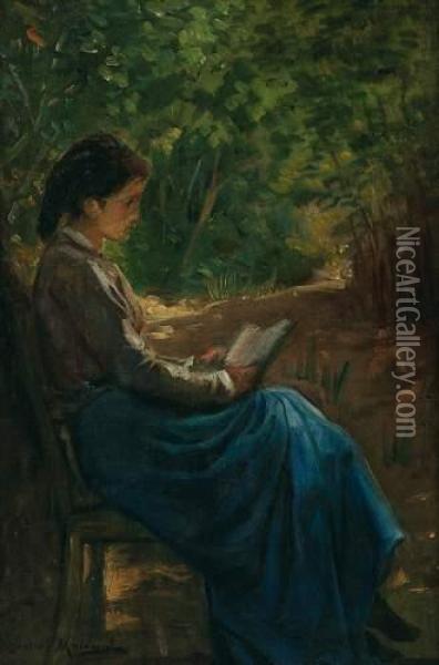 Lecture Aujardin Oil Painting - Gustave Maincent