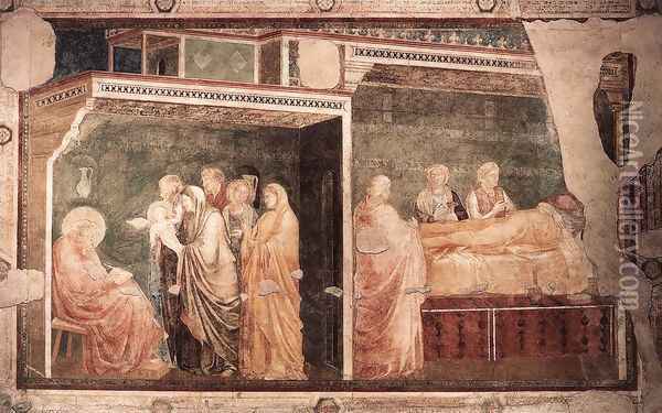 Scenes from the Life of St John the Baptist- 2. Birth and Naming of the Baptist, 1320 Oil Painting - Giotto Di Bondone