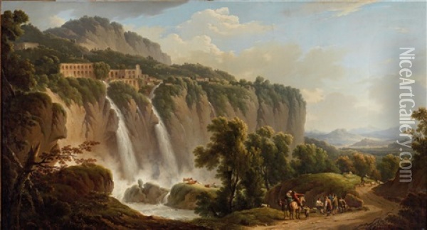 Die Wasserfalle Bei Tivoli Oil Painting - Michael Wutky