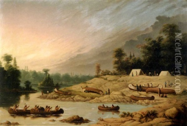 Encampment, Winnipeg River Oil Painting - Paul Kane