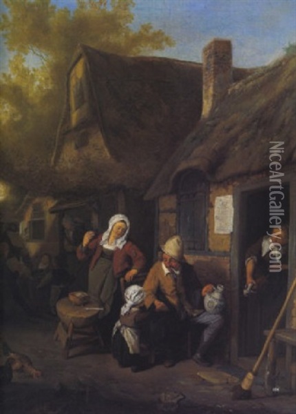 Bauern Vor Einem Wirtshaus Oil Painting - Cornelis Dusart