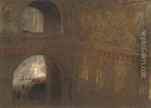 The Interior Of St. Mark's, Venice Oil Painting - Albert Goodwin