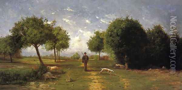 Huntsman and His Hounds Oil Painting - Antoine Chintreuil
