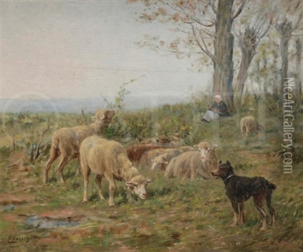 La Gardienne Oil Painting - Albert Charpin