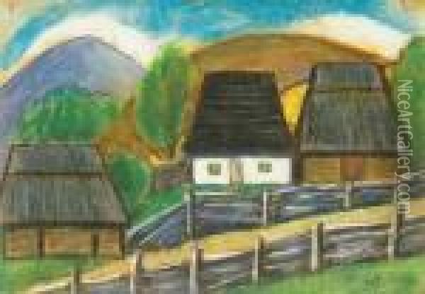 Village Scene In Transylvania Oil Painting - Istvan Nagy
