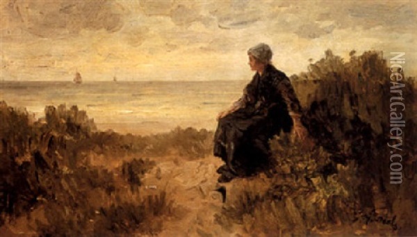 A Girl In The Dunes Oil Painting - Jozef Israels
