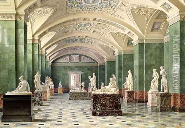 The First Room of Modern Sculpture, New Hermitage, 1856 Oil Painting - Luigi (Ludwig Osipovich) Premazzi
