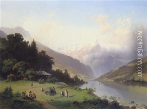 Der Zellersee Mit Blick Auf Zell Am See Und Das Kitzsteinhorn Oil Painting - Josef Holzer