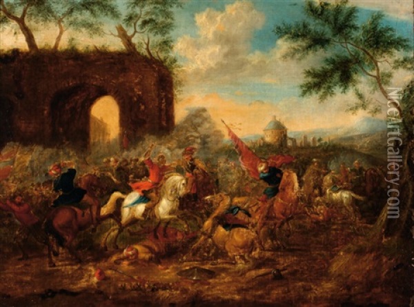 Battle Scene Oil Painting - Carel van Falens