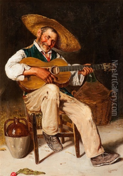 Italienischer Gitarrenspieler Oil Painting - Giuseppe Giardiello