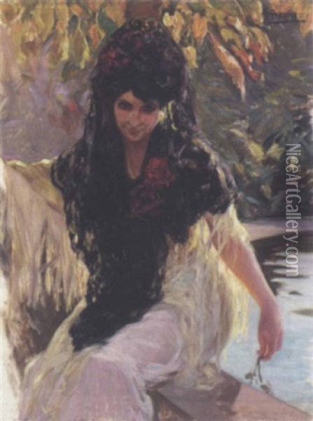 A Spanish Beauty Oil Painting - Pierre Ribera