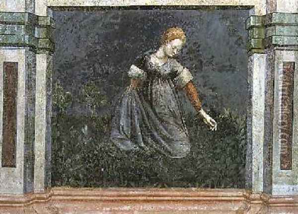 Woman collecting herbs in the country after Giotto1450 Oil Painting - Nicolo & Stefano da Ferrara Miretto