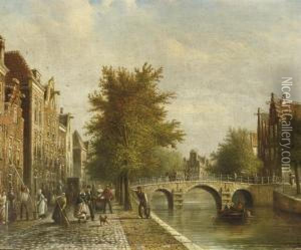 Daily Activities Along A Dutch Canal Oil Painting - Johannes Franciscus Spohler