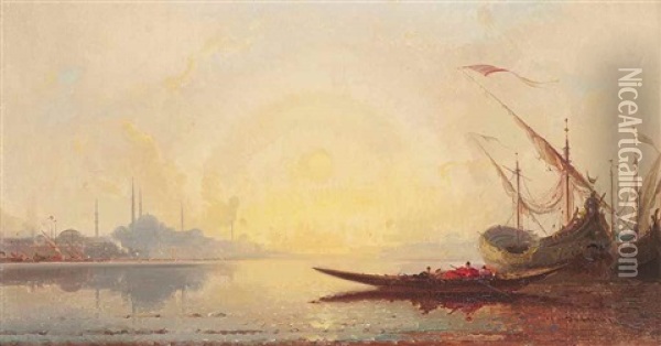 Sailing Boats On The Golden Horn, Constantinople Oil Painting - Henri Duvieux