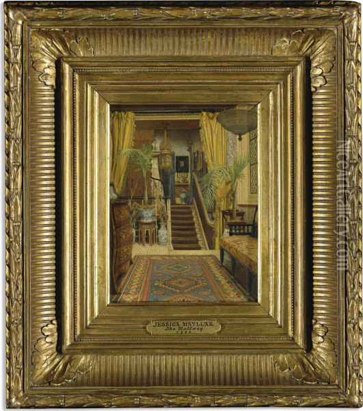 The Hallway With Potted Palms Oil Painting - Jessica Hayllar