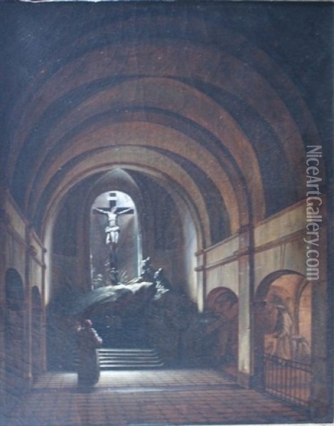 Chapelle Du Calvaire Dans L'eglise Saint Roch, Conserve Au Musee De Rouen (sketch) Oil Painting - Charles Marie Bouton