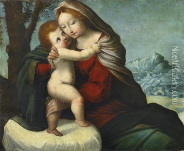 Madonna Mit Dem Christuskind Vor Winterlicher Landschaft Oil Painting - Pellegrino Tibaldi