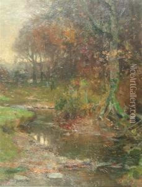 A Quiet Brook At Dusk Oil Painting - William Mouncey
